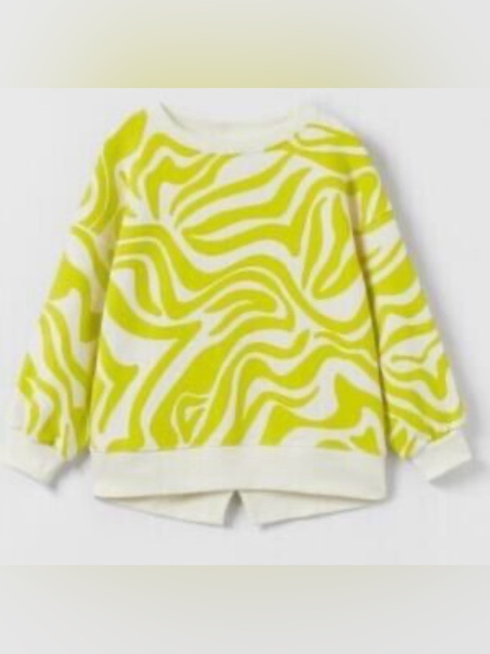 Zara lime green and cream swirly zebra print sweatshirt. size S